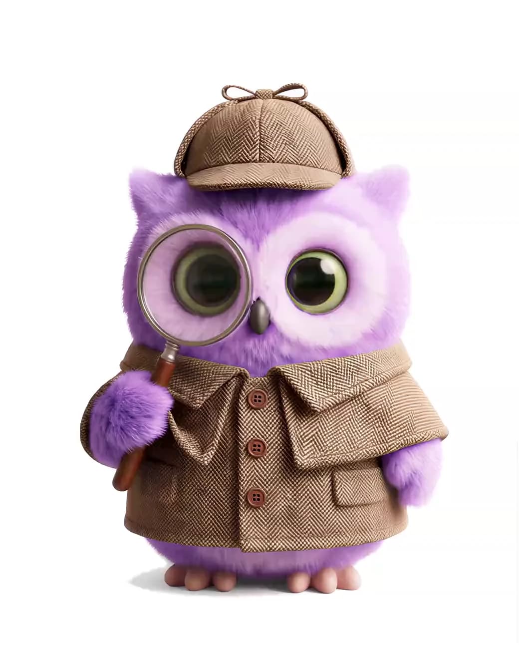 Bamzle, the mascot — an owl in a detective coat with a magnifying glass
